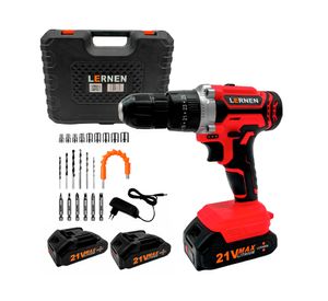 Taladro percutor destornillador Inalámbrico 21V + 2 baterías + maleta y accesorios