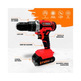 Taladro percutor destornillador Inalámbrico 21V + 2 baterías + maleta y accesorios