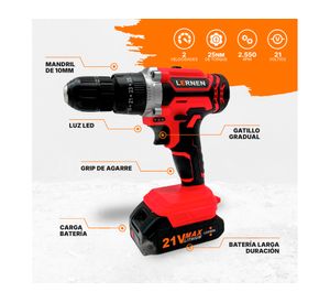 Taladro percutor destornillador Inalámbrico 21V + 2 baterías + maleta y accesorios