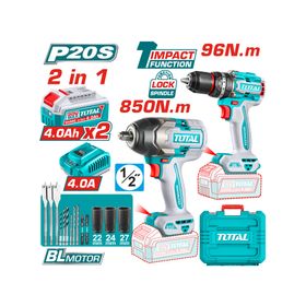 Kit inalámbrico Taladro impacto + Llave impacto 1/2'' + accesorios