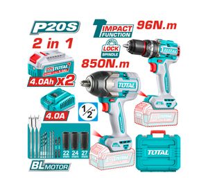 Kit inalámbrico Taladro impacto + Llave impacto 1/2'' + accesorios