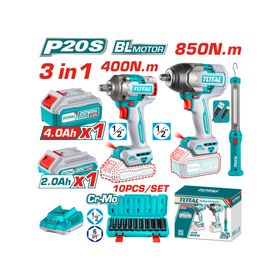 Kit inalámbrico 2 Llaves Impacto + Lampara trabajo + accesorios