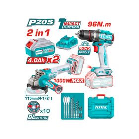 Kit Inalámbrico Taladro impacto + Esmeril angular + accesorios