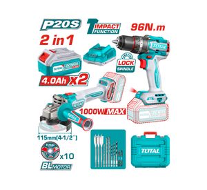 Kit Inalámbrico Taladro impacto + Esmeril angular + accesorios