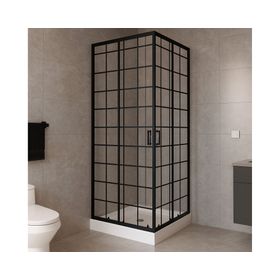 Shower Door recto con receptáculo Cuadros negros 70x70x198 cm