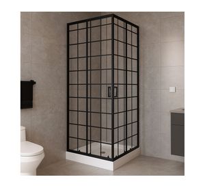 Shower Door recto con receptáculo Cuadros negros 70x70x198 cm
