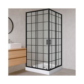 Shower Door recto con receptáculo Cuadros negros 90x90x198 cm