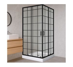 Shower Door recto con receptáculo Cuadros negros 90x90x198 cm