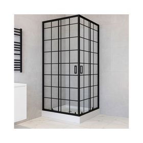 Shower Door recto con receptáculo Cuadros negros 80x80x198 cm