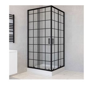 Shower Door recto con receptáculo Cuadros negros 80x80x198 cm