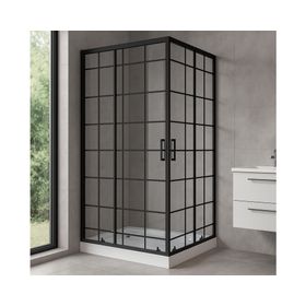Shower Door recto con receptáculo Cuadros negros 100x70x198 cm