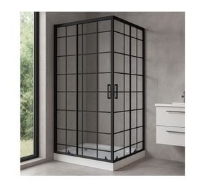 Shower Door recto con receptáculo Cuadros negros 100x70x198 cm