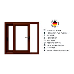 Ventana corredera 140x120 cm PVC alemán termopanel Blindex nogal