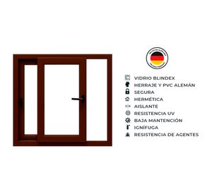 Ventana corredera PVC alemán termopanel Blindex 140x120 cm nogal