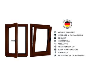 Ventana oscilobatiente PVC alemán termopanel Blindex 70x90 cm nogal