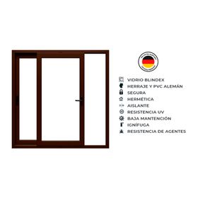 Ventana corredera 195x205 cm PVC alemán termopanel Blindex nogal
