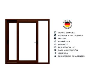 Ventana corredera PVC alemán termopanel Blindex 195x205 cm nogal