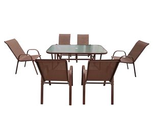 Comedor terraza 6 sillas Fiorentino café 70x150x90 cm