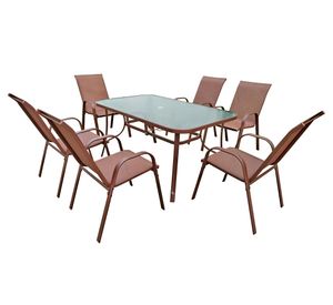 Comedor terraza 6 sillas Fiorentino café 70x150x90 cm