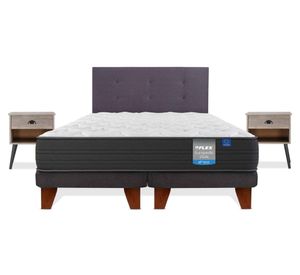 Cama europea Europedic dual 2 plazas base dividida + respaldo Royal grafito + velador