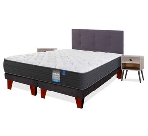 Cama europea Europedic dual 2 plazas base dividida + respaldo Royal grafito + velador
