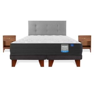 Cama europea Europedic dual 2 plazas base dividida + respaldo Royal gris + velador Atenas
