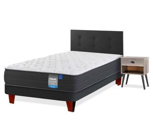 Cama europea Europedic dual 1 plaza + respaldo Royal negro + velador Rock