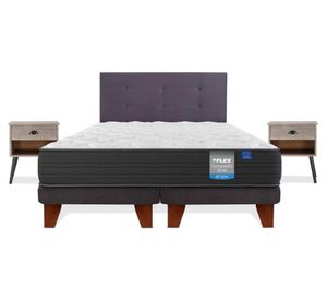 Cama europea Europedic dual king base dividida + respaldo Royal grafito + velador Rock