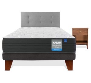 Cama europea Europedic dual 1.5 plazas + respaldo Royal gris + velador Atenas
