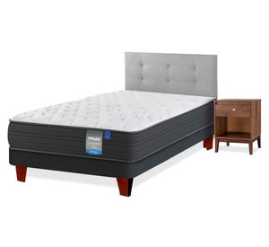 Cama europea Europedic dual 1.5 plazas + respaldo Royal gris + velador Atenas