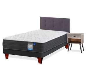 Cama europea Europedic dual 1.5 plazas + respaldo Royal grafito + velador