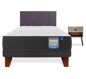 Cama europea Europedic dual 1.5 plazas + respaldo Royal grafito + velador
