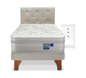 Cama europea Paradise 1.5 plazas + respaldo Almendra + velador Roma