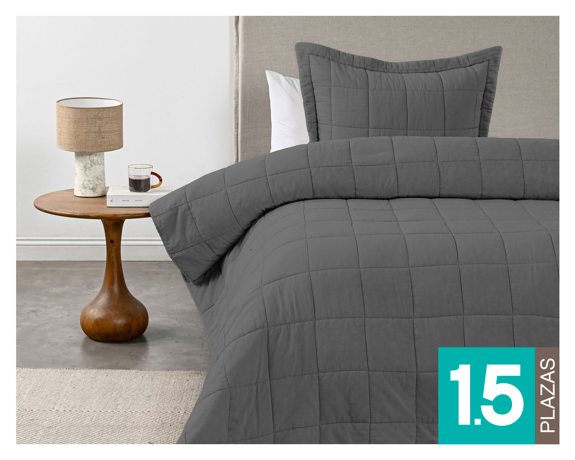 Cannon Quilt liso Block gris 1.5 plazas