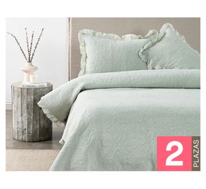 Quilt Liso Ruffle sage 2 plazas