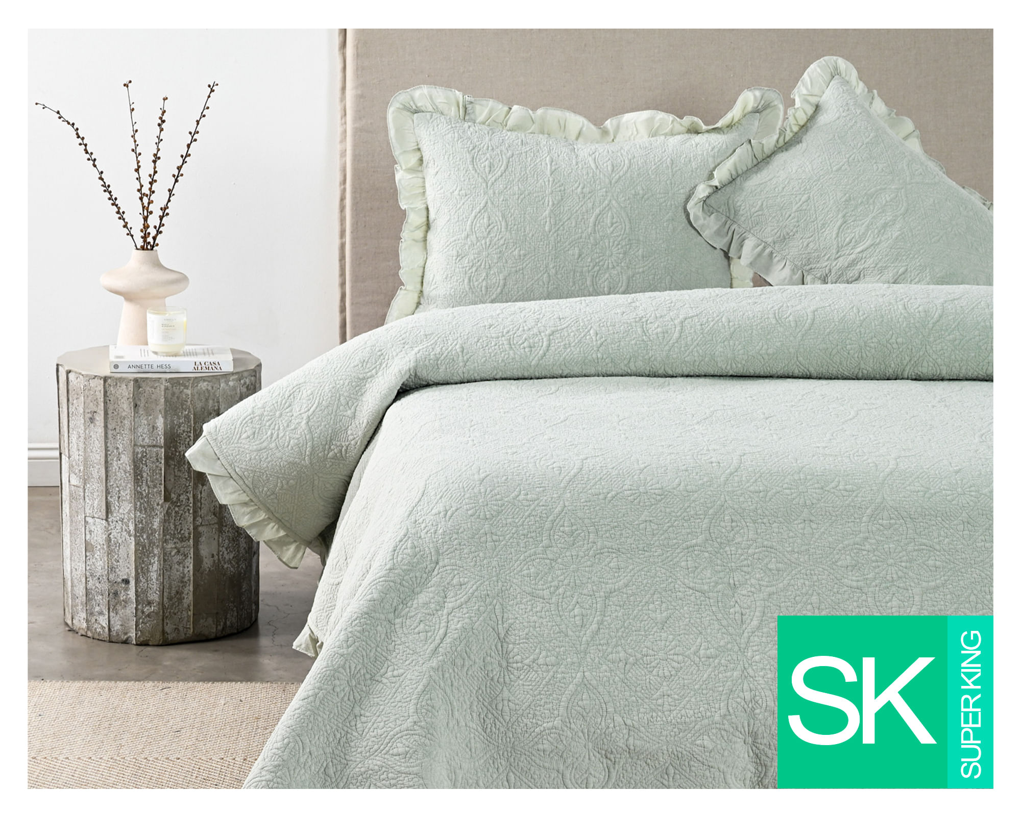 Royal Supreme Quilt Liso Ruffle sage Súper King