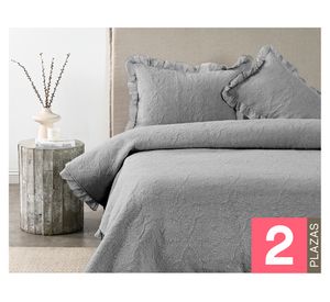 Quilt Liso Ruffle gris 2 plazas