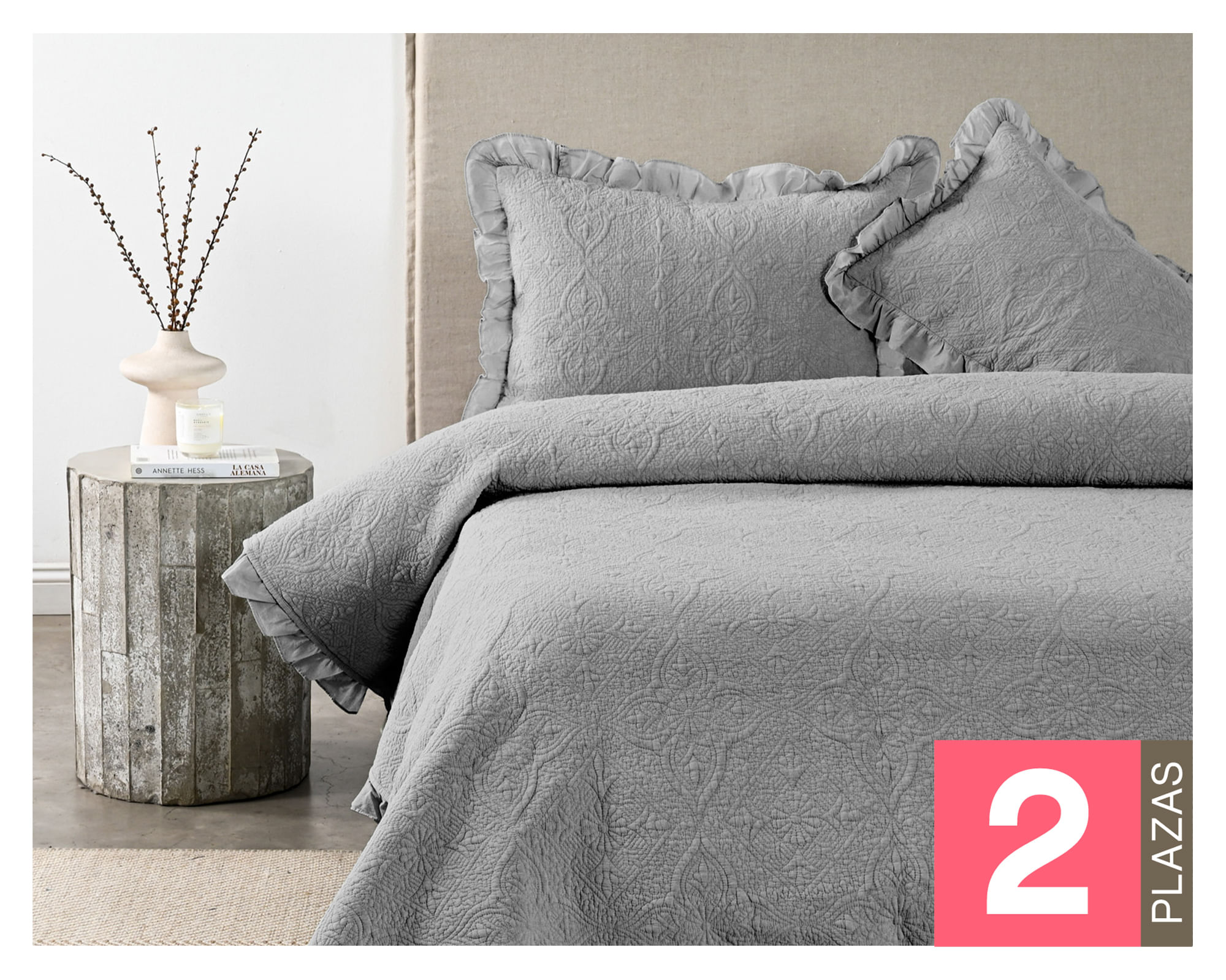 Royal Supreme Quilt Liso Ruffle gris 2 plazas