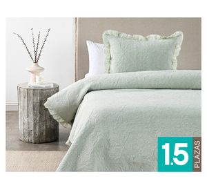 Quilt Liso ruffle sage 1.5 plazas