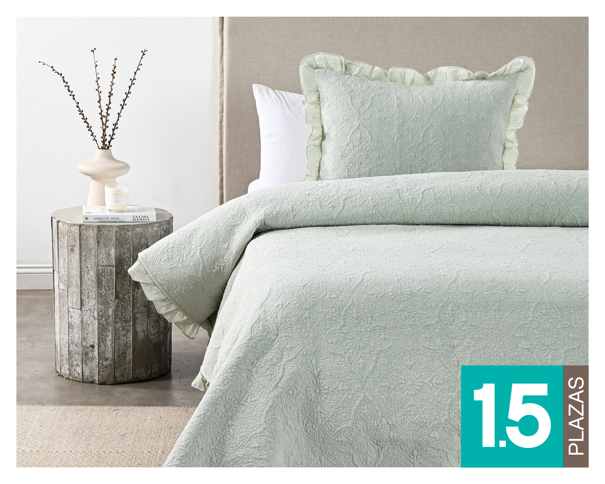 Royal Supreme Quilt Liso ruffle sage 1.5 plazas