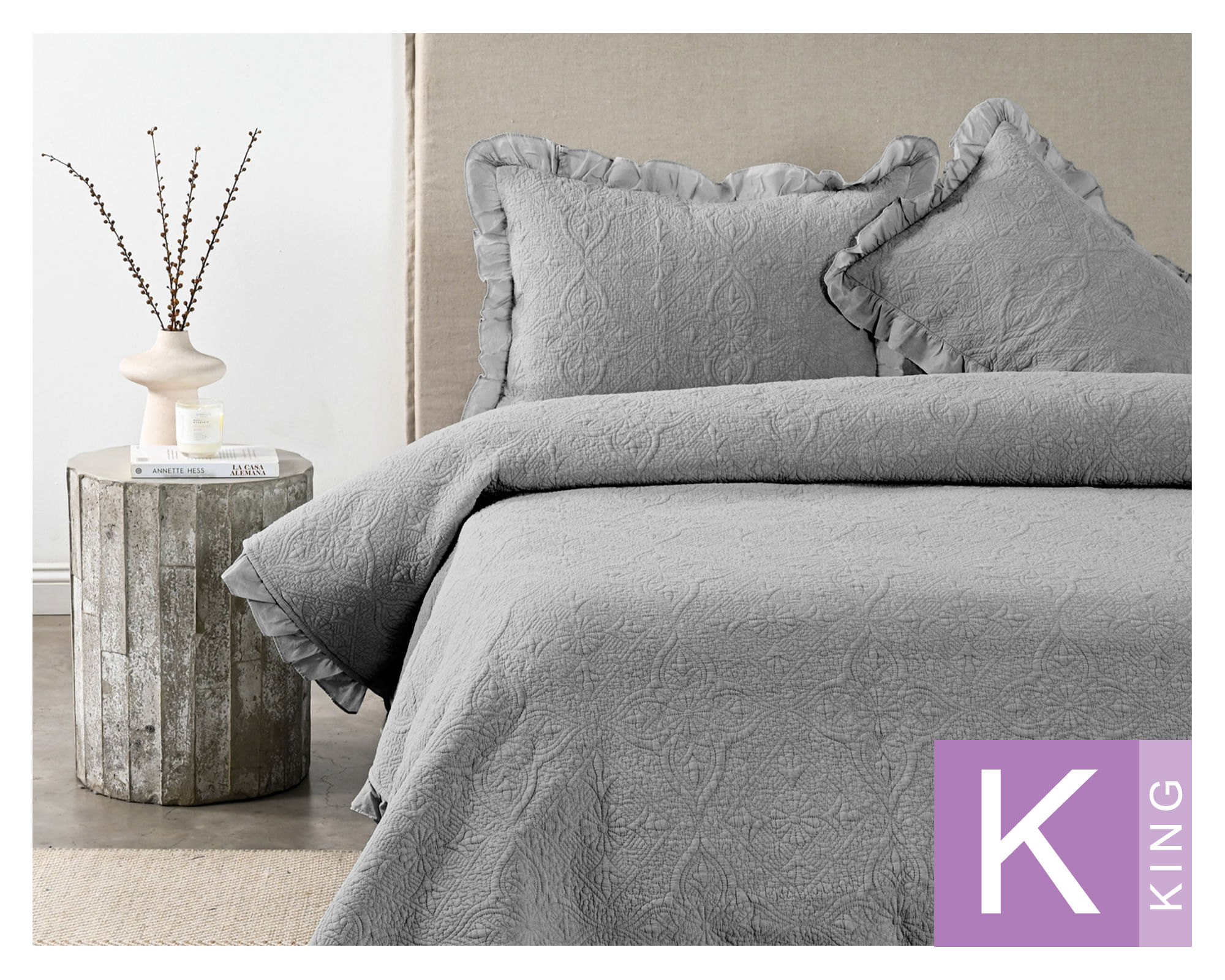Royal Supreme Quilt Liso Ruffle gris King