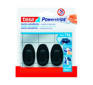 Gancho adhesivo ovalado S negro 3 un.