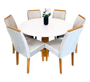 Comedor 6 sillas Esencia beige 80x135x135 cm