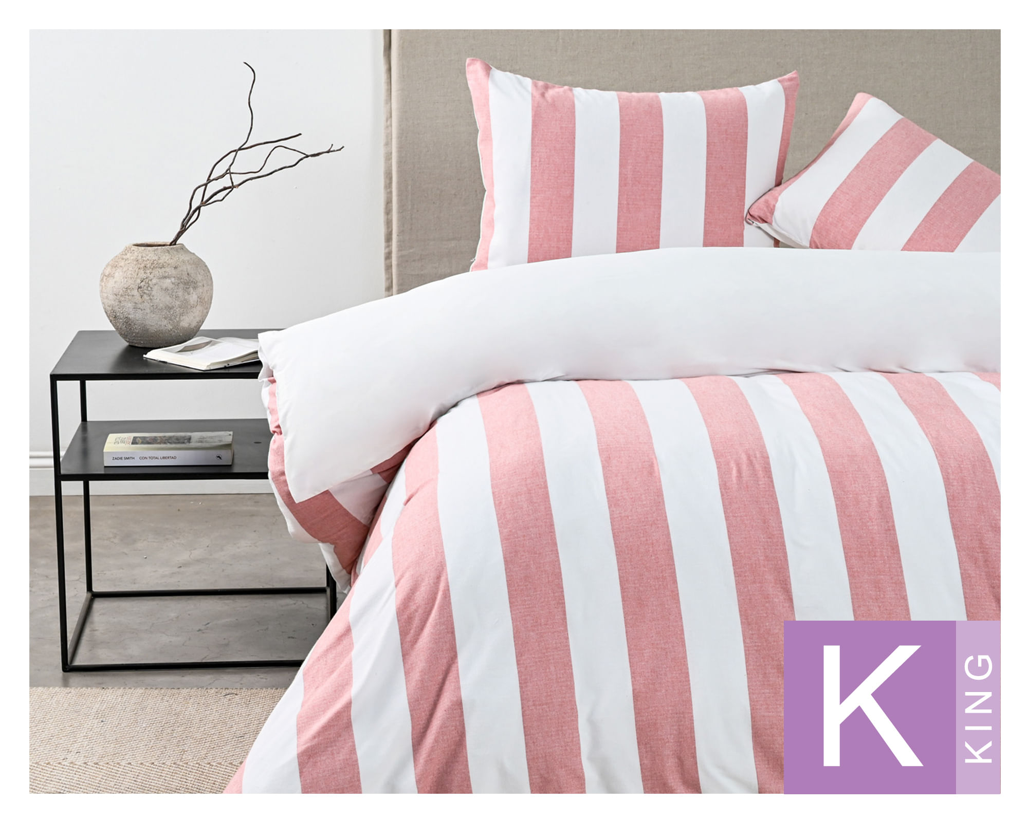 Elements & Co Funda de plumón Stripe Terra rosa king