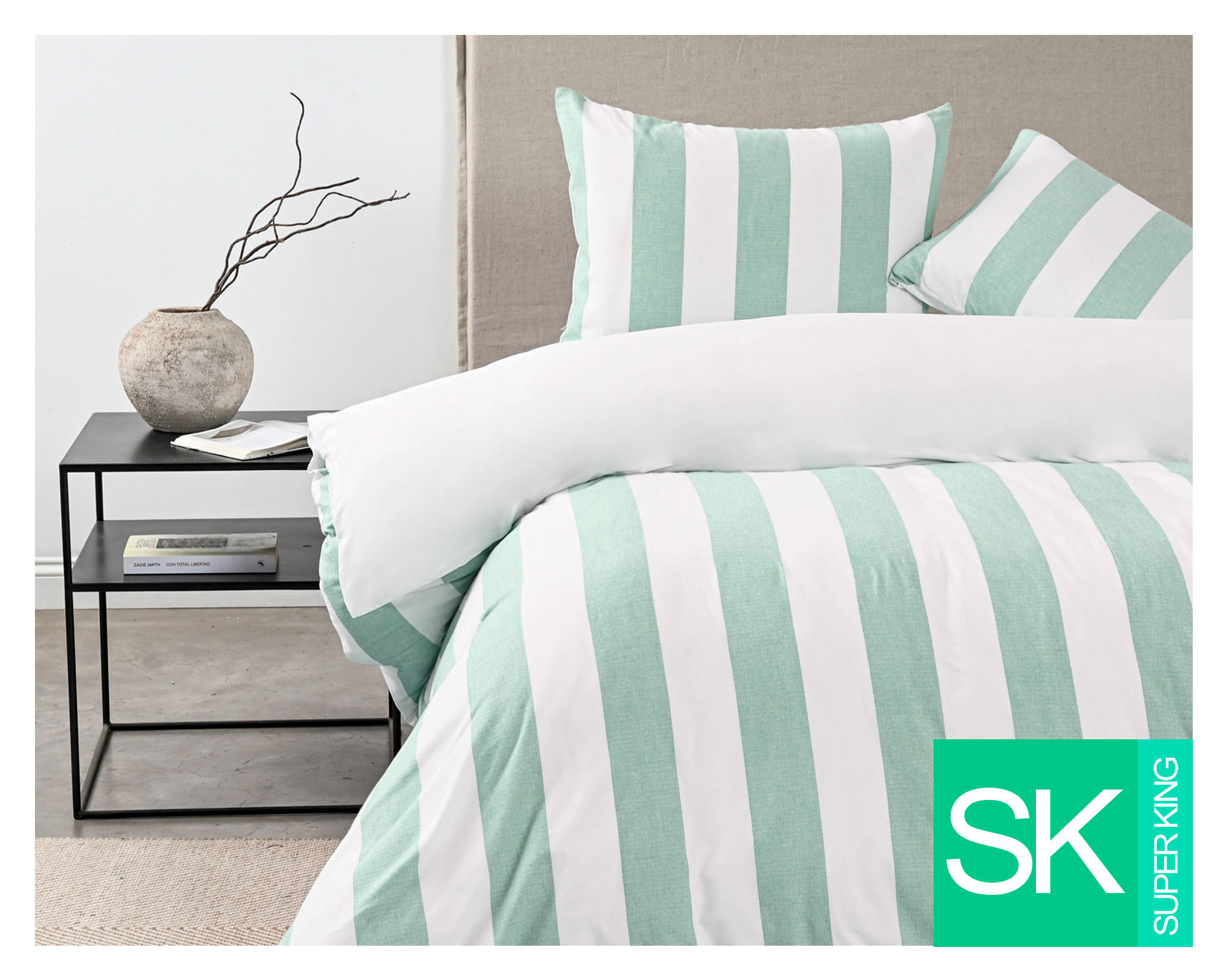 Elements & Co Funda de plumón Stripe sage súper king