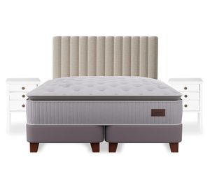 Cama europea Heritage 2 plazas base dividida + respaldo Tubular + velador Roma
