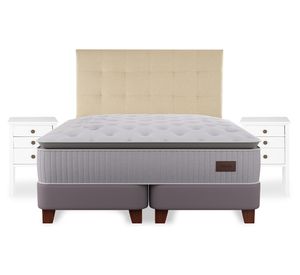 Cama europea Heritage king base dividida + respaldo Design crudo + velador Roma