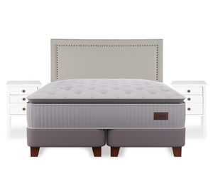 Cama europea Heritage Súper king base dividida + respaldo Tachas + velador Roma