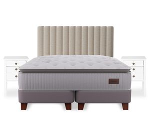 Cama europea Heritage king base dividida + respaldo Tubular + velador Roma