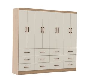 Clóset 8 puertas 12 cajones roble champagne 180x199.6x40 cm